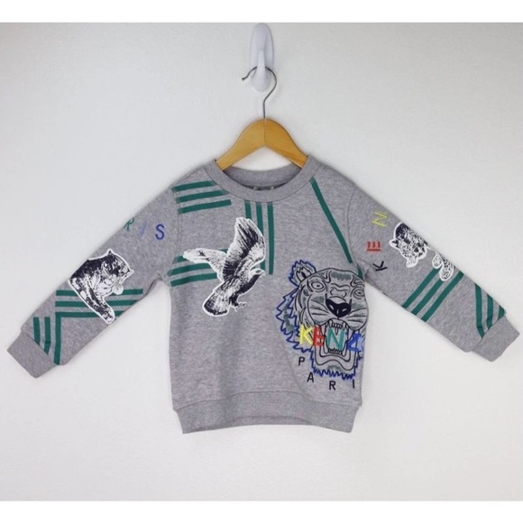 NWT Kenzo Kids sweatshirt animal patch logo in grey Size 3A